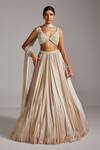 Buy_Vvani By Vani Vats_Beige Satin, Georgette Pearls, Beads, Mirrors Light V Blouse And Skirt Set _at_Aza_Fashions