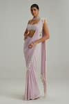 Vvani By Vani Vats_Lavender Georgette Mirrors, Pearls, Tassels, Embroidery Draped Saree With Blouse _Online_at_Aza_Fashions