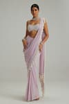 Shop_Vvani By Vani Vats_Lavender Georgette Mirrors, Pearls, Tassels, Embroidery Draped Saree With Blouse _Online_at_Aza_Fashions