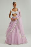 Buy_Vvani By Vani Vats_Lavender Organza, Georgette Mirrors, Pearls, Embroidery, And Work Lehenga Set _at_Aza_Fashions