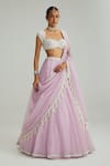 Buy_Vvani By Vani Vats_Lavender Organza, Georgette Mirrors, Pearls, Embroidery, And Work Lehenga Set _Online_at_Aza_Fashions