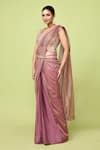 Shop_Sayisha_Pink Chinon, Tissue, Net Zari, Draped Saree With Floral Pattern Blouse _Online_at_Aza_Fashions