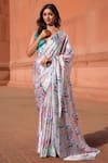 Buy_Naintara Bajaj_White Chinon Tassels V-neck Abstract Print Pre-draped Saree With Blouse _at_Aza_Fashions