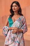 Naintara Bajaj_White Chinon Tassels V-neck Abstract Print Pre-draped Saree With Blouse _Online_at_Aza_Fashions