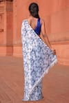 Shop_Naintara Bajaj_White Chinon V-neck Floral Print Pre-draped Saree With Blouse _at_Aza_Fashions