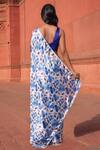 Shop_Naintara Bajaj_White Chinon Pom-poms V-neck Floral Print Pre-draped Saree With Blouse _at_Aza_Fashions