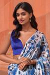 Naintara Bajaj_White Chinon Pom-poms V-neck Floral Print Pre-draped Saree With Blouse _Online_at_Aza_Fashions