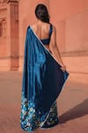 Shop_Naintara Bajaj_Teal Chinon V-neck Geometric Print Pre-draped Saree With Blouse _at_Aza_Fashions
