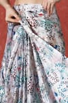 Naintara Bajaj_Off White Chinon V-neck Floral Print Pre-draped Saree With Blouse _Online_at_Aza_Fashions