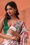 Naintara Bajaj_Pink Chinon V-neck Floral Bloom Print Pre-draped Saree With Blouse _Online_at_Aza_Fashions
