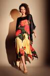 ISADAA BY ROTNA DUTT_Black Georgette Round Neck Digital Printed Floral Kaftan _Online_at_Aza_Fashions
