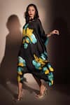 ISADAA BY ROTNA DUTT_Black Georgette Round Neck Digital Printed Kaftan With Satin Border _Online_at_Aza_Fashions