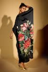 Shop_ISADAA BY ROTNA DUTT_Black Satin, Georgette V-neck Digital Printed Kaftan With Border _at_Aza_Fashions