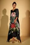 Buy_ISADAA BY ROTNA DUTT_Black Satin, Georgette V-neck Digital Printed Kaftan With Border _at_Aza_Fashions