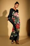 Buy_ISADAA BY ROTNA DUTT_Black Satin, Georgette V-neck Digital Printed Kaftan With Border _Online_at_Aza_Fashions