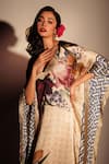 ISADAA BY ROTNA DUTT_Beige Georgette Foil Printing V-neck Digital Printed Kaftan With Satin Border _Online_at_Aza_Fashions