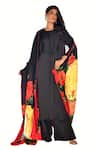 Buy_ISADAA BY ROTNA DUTT_Black Satin, Georgette, Digital Printed Floral Kurta Palazzo Set With Dupatta _at_Aza_Fashions
