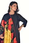 Buy_ISADAA BY ROTNA DUTT_Black Satin, Georgette, Digital Printed Floral Kurta Palazzo Set With Dupatta _Online_at_Aza_Fashions