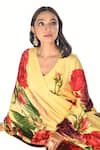 Shop_ISADAA BY ROTNA DUTT_Yellow Organza, Satin V-neck Digital Floral Printed Kurta, Palazzo And Dupatta _Online_at_Aza_Fashions