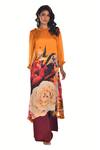 Buy_ISADAA BY ROTNA DUTT_Yellow Satin, Georgette Round Neck Digital Floral Print Kurta And Palazzo Set _at_Aza_Fashions