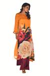ISADAA BY ROTNA DUTT_Yellow Satin, Georgette Round Neck Digital Floral Print Kurta And Palazzo Set _Online_at_Aza_Fashions