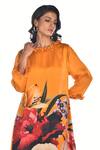 Buy_ISADAA BY ROTNA DUTT_Yellow Satin, Georgette Round Neck Digital Floral Print Kurta And Palazzo Set _Online_at_Aza_Fashions