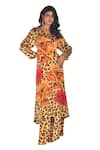 Buy_ISADAA BY ROTNA DUTT_Multi Color Satin, Georgette V-neck Digital Print Kurta And Palazzo Set _at_Aza_Fashions