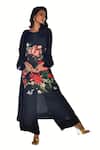 Buy_ISADAA BY ROTNA DUTT_Black Satin, Georgette Boat Neck Digital Printed Kurta And Palazzo Set _at_Aza_Fashions