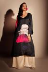 Buy_ISADAA BY ROTNA DUTT_Black Satin, Georgette V-neck Digital Printed Kurta Set _at_Aza_Fashions