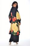 Shop_ISADAA BY ROTNA DUTT_Black Satin, Georgette Split V-neck Digital Floral Print Kurta And Palazzo Set _at_Aza_Fashions