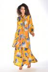 Buy_ISADAA BY ROTNA DUTT_Yellow Satin, Georgette Split V-neck Digital Floral Print Kurta And Palazzo Set _at_Aza_Fashions