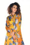 ISADAA BY ROTNA DUTT_Yellow Satin, Georgette Split V-neck Digital Floral Print Kurta And Palazzo Set _Online_at_Aza_Fashions