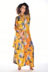 Buy_ISADAA BY ROTNA DUTT_Yellow Satin, Georgette Split V-neck Digital Floral Print Kurta And Palazzo Set _Online_at_Aza_Fashions