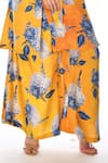 ISADAA BY ROTNA DUTT_Yellow Satin, Georgette Split V-neck Digital Floral Print Kurta And Palazzo Set _at_Aza_Fashions