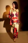 Buy_ISADAA BY ROTNA DUTT_Yellow Satin, Georgette Collared Digital Printed Floral Shirt And Pant Set _at_Aza_Fashions