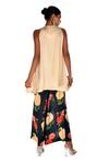 Shop_ISADAA BY ROTNA DUTT_Beige Satin, Georgette Round Neck Sleeveless Tunic And Digital Printed Flared Pant _at_Aza_Fashions