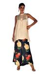 Buy_ISADAA BY ROTNA DUTT_Beige Satin, Georgette Round Neck Sleeveless Tunic And Digital Printed Flared Pant _at_Aza_Fashions