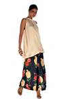 Buy_ISADAA BY ROTNA DUTT_Beige Satin, Georgette Round Neck Sleeveless Tunic And Digital Printed Flared Pant _Online_at_Aza_Fashions