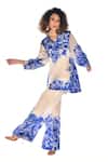 Buy_ISADAA BY ROTNA DUTT_Off White Satin, Georgette V-neck Digital Printed Top And Pant Set _at_Aza_Fashions