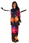 Buy_ISADAA BY ROTNA DUTT_Black Satin, Georgette Open Neck Digital Printed Top And Pant Set _at_Aza_Fashions