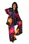 ISADAA BY ROTNA DUTT_Black Satin, Georgette Open Neck Digital Printed Top And Pant Set _Online_at_Aza_Fashions