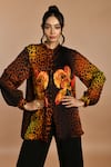 Shop_ISADAA BY ROTNA DUTT_Black Satin, Georgette Mandarin Collar Digital Printed Leopard And Floral Top Set _Online_at_Aza_Fashions