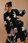 Buy_ISADAA BY ROTNA DUTT_Black Georgette Mandarin Collar Digital Printed Floral Shirt Dress _Online_at_Aza_Fashions