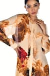 Buy_ISADAA BY ROTNA DUTT_Beige Satin, Georgette Ruffles Round Neck Digital Printed Shirt Dress _Online_at_Aza_Fashions