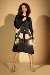 ISADAA BY ROTNA DUTT_Black Satin, Georgette Collared Digital Printed Floral Shirt Dress _Online_at_Aza_Fashions