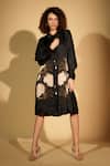 Buy_ISADAA BY ROTNA DUTT_Black Satin, Georgette Collared Digital Printed Floral Shirt Dress _at_Aza_Fashions