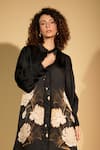 Buy ISADAA BY ROTNA DUTT Black Satin, Georgette Collared Digital Printed Floral Shirt Dress Online at Aza Fashions Buy_ISADAA BY ROTNA DUTT_Black Satin, Georgette Collared Digital Printed Floral Shirt Dress _Online_at_Aza_Fashions