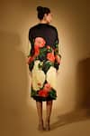 Shop_ISADAA BY ROTNA DUTT_Black Satin, Georgette Split V-neck Digital Printed Floral Shirt Dress _at_Aza_Fashions