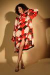Buy_ISADAA BY ROTNA DUTT_Red Satin, Georgette Collared Digital Printed Floral Shirt Dress _at_Aza_Fashions