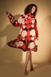 ISADAA BY ROTNA DUTT_Red Satin, Georgette Collared Digital Printed Floral Shirt Dress _Online_at_Aza_Fashions